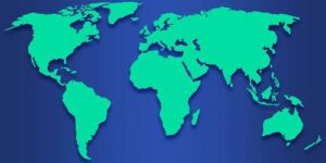 world map in green and blue